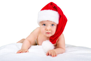 Cute Santa Claus boy on background