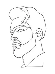 Continuous one line drawing of man portrait. Hairstyle. Fashionable men's style. - Vector illustration.