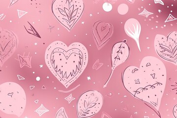  a pink background with many hearts and stars on the pink background is a pink background with many hearts and stars on the pink background is a.  generative ai