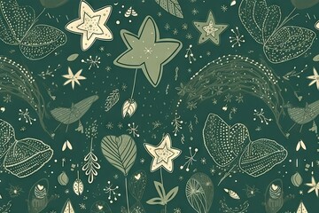  a green background with stars and plants and a star in the middle of the image is a green background with stars and plants and a star in the middle of the.  generative ai