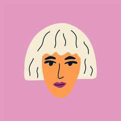 Portrait of a beautiful blondes woman with bob haircut. Avatar of white female character isolated on background. Flat vector cartoon illustration. Avatar for social network.