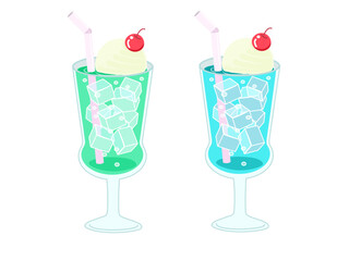 カラフルなクリームソーダのイラスト