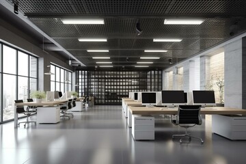 Fototapeta na wymiar Modern office interior. 3d render. Generative AI