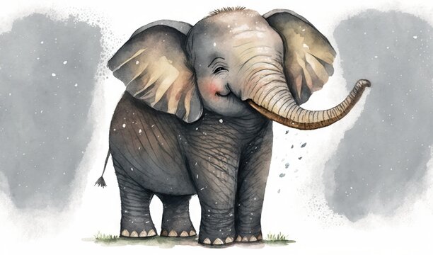  a painting of an elephant standing in the snow with its trunk in the air and it's trunk in the air with its trunk out.  generative ai