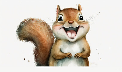  a picture of a smiling squirrel with his mouth open and his paw on the ground, with his mouth open and his eyes wide open.  generative ai