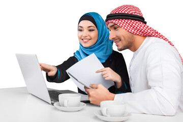Arabic business couple working in office