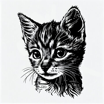 Pixie Bob Cat portrait illustration, detailed black and white art, created with Generative AI
