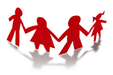 Cutting origami red family from paper