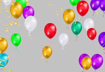 Illustration set party balloons, confetti with space for text. eps.10