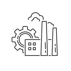 thin line manufacture icon with factory and gear wheel