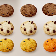 Closeup shot of tree types cookies on a white background.