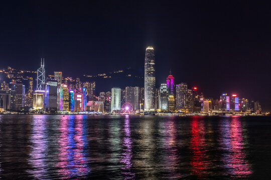 Hong Kong skyline at night view from Avenue of Stars