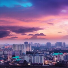 Fototapeta premium Urban Real Estate Concept - City on Twilight Color Sky