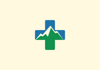 medical symbol with the mountain logo in the middle
