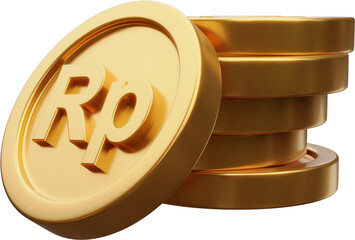 Stack of gold rupiah coin currency market financial or investment money banking treasure wealth cash and golden dollar pile economy with business earnings profit sign. 3D render