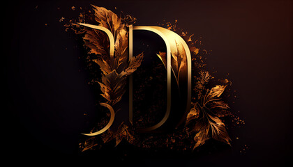 Capital letter D ateampunk alphabet in gold and black colour created with generative Ai technology - obrazy, fototapety, plakaty