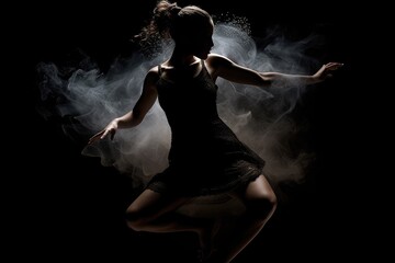 Naklejka na ściany i meble Dancing silhouette of a girl from smoke on a black background