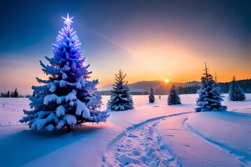 winter landscape with christmas trees and snow