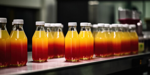 production conveyor with bottles of lemonade generative ai