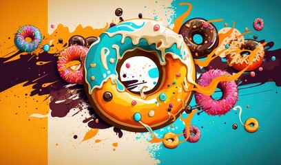  a donut with sprinkles and sprinkles on it is in the middle of a colorful background with sprinkles.  generative ai