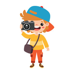 Little Cartoon Kid Taking Photo