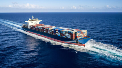cargo ship with containers in ocean, international maritime logistics generative ai