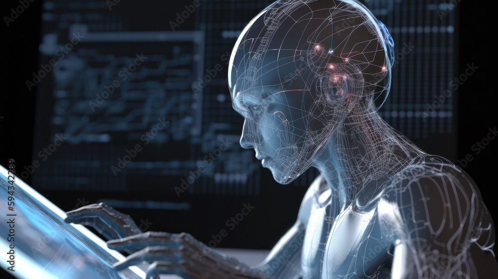 Poster robot head artificial intelligence training generative ai