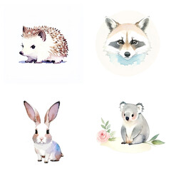 Watercolor set of animals, illustration generative ai collection watercolor portraits of animals