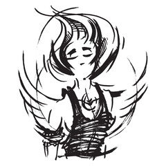 Angel. Woman with wings. Graphic drawing of a girl
