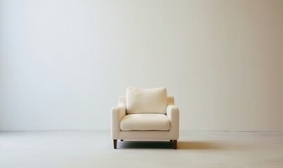  a white chair sitting in front of a window in a room with a white wall and a white chair in the middle of the room.  generative ai