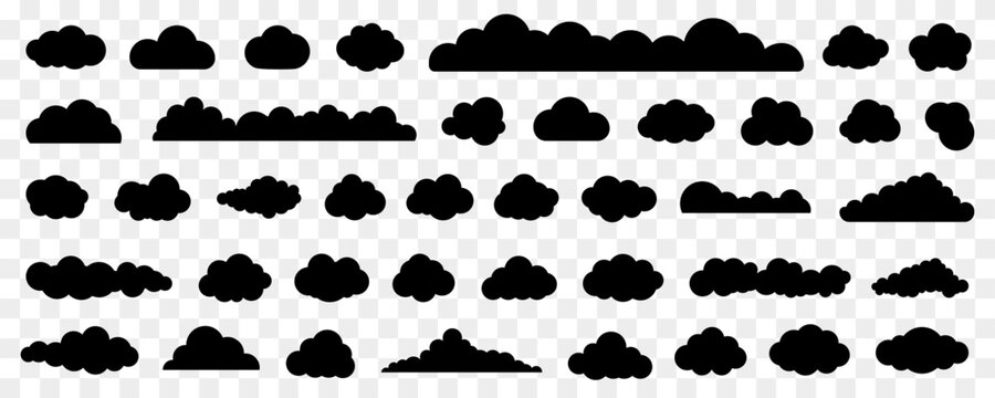 Set of cartoon cloud in a flat design. Black cloud icon collection