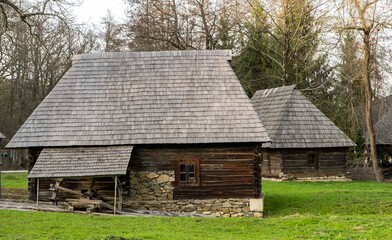 Fototapeta na wymiar Old wooden house in European village