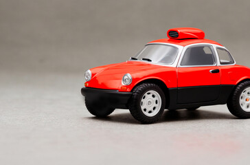 Toy red car. Small modern automobile. Generative AI.