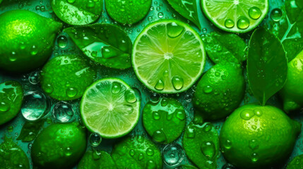 background fresh green lime with drops water generative ai