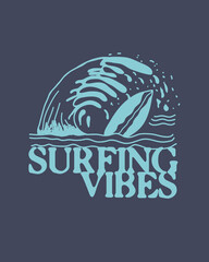 Fototapeta premium Surfing Vibes Retro beach wave vector illustration t-shirt design