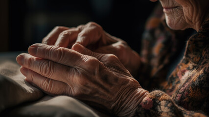 wrinkled hands of an elderly woman generative ai