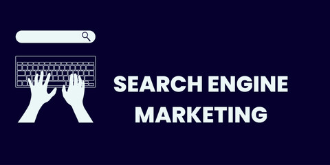 Maximizing Online Reach with Search Engine Marketing: Two Hands on Keyboard Typing Keywords in Blue Banner