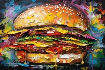 Hamburger abstrakcyjny kolorowy akrylowy obraz Generative AI
 - obrazy, fototapety, plakaty