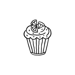 Cupcake with orange line icon, vector contour symbol, candy pictogram