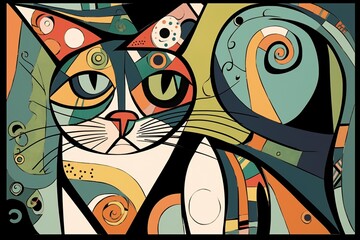 Kot abstrakcyjny kolorowy akrylowy obraz Generative AI
 - obrazy, fototapety, plakaty