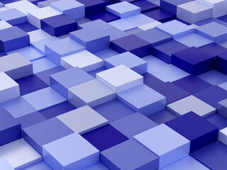 3d rendered abstract bright blue background with colorful cubes