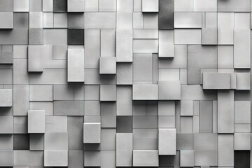  a wall made up of squares and rectangles of different sizes and colors, all in grey and white, with a black background of black and white.  generative ai