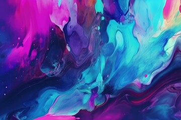 an abstract painting with blue, purple, and pink colors on it's surface and a pink and blue background with white dots on the bottom.  generative ai