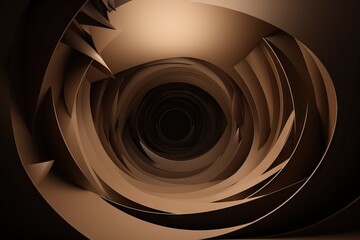  an abstract image of a circular object in brown and black colors, with a black background and a black background with a brown and white stripe.  generative ai