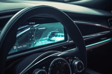 Obraz na płótnie Canvas Close-up of modern car dashboard with technology features