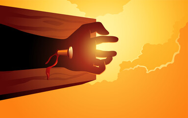 Biblical vector illustration of Jesus hand nailed on cross