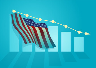 United States Of America flag on decreasing graphic chart