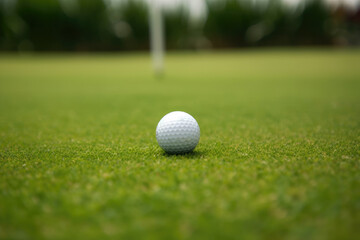 Obraz premium Closeup golf in the golf course with hole, AI generated