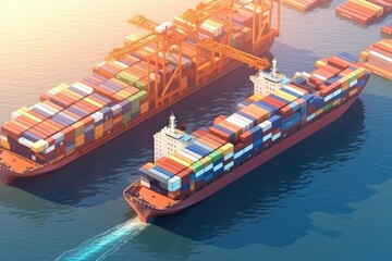 Aerial view of container cargo ship in import export and business logistic, AI generated