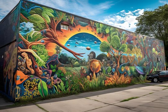 Earth Day Mural: A captivating image of a vibrant Earth Day mural (Generative AI)